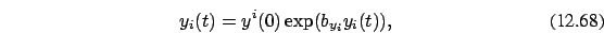 \begin{eqnarray}y_i(t)=y^i(0) \exp(b_{y_i} y_i(t)), \end{eqnarray}