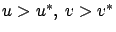 $u > u^*,\ v> v^*$