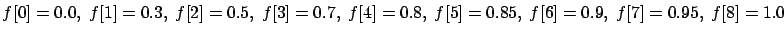 $f[0]=0.0,\ f[1]=0.3,\ f[2]=0.5,\ f[3]=0.7,\
f[4]=0.8,\ f[5]=0.85,\ f[6]=0.9,\ f[7]=0.95,\ f[8]=1.0$