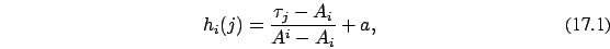 \begin{eqnarray}
h_i(j)= {\tau_j- A_i \over A^i- A_i } +a,
\end{eqnarray}