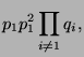 $\displaystyle p_1 p_1^2 \prod_{i \ne 1} q_i,$